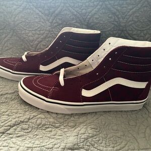 Vans Men's Burgundy and White High-Top Sneakers